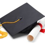 Black Graduation Cap with Degree Isolated on White Background.