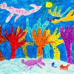 Children's drawing a picture painted gouache paints